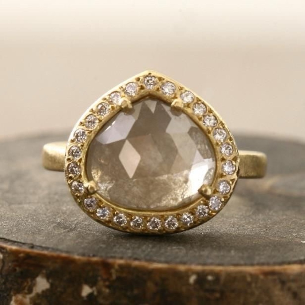 Yasuko Azuma 18k gold & large diamond halo ring, rose cut checkerboard cut, 7